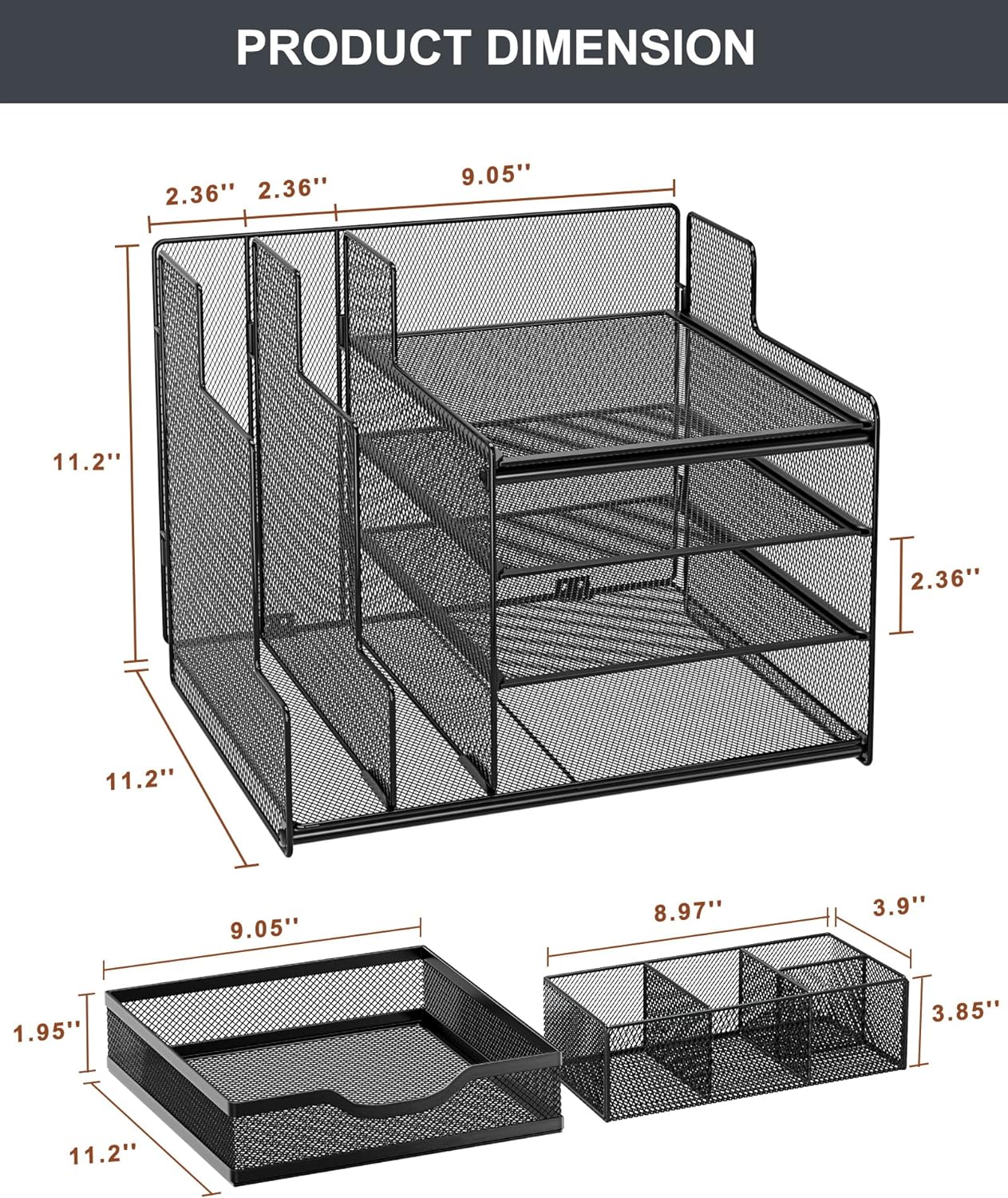 VIVSOL Desk Organizer with Mesh File Holder， 4-Tier Office Supplies Desk Organizers and Accessories with Sliding Drawers， 3 Trays & Pen Holder， Desk File Organizer and Storage for Office， School， Home - Image 7